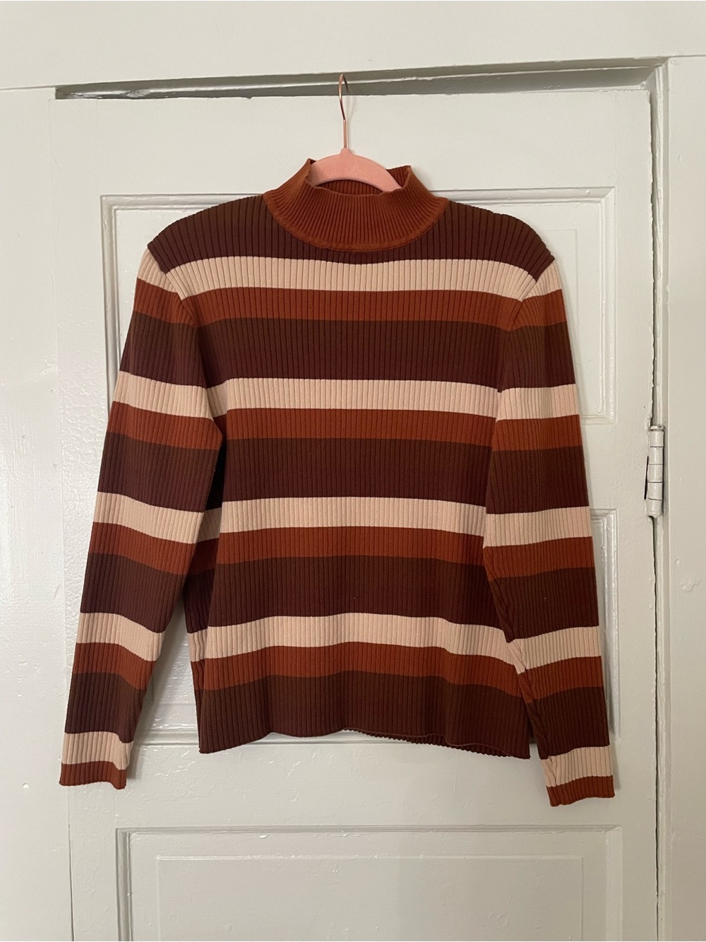 Shiny By Nature Stripped Mock Neck Long Sleeve Knit Sweater 3XL